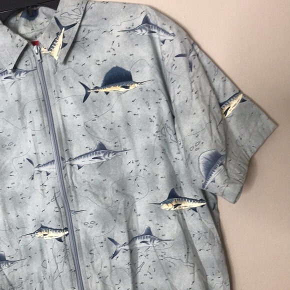 Weekender all over fish print zip up cotton lined shirt size medium - Picture 4 of 12